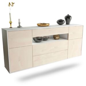 Sideboard Elizabeth | hängend | Korpus Weiß | Front in Zeder Holz Optik | 180x79x35cm (BxHxT)