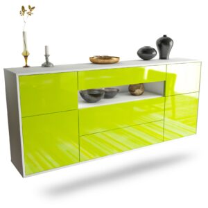 Sideboard Elizabeth | hängend | Korpus Weiß | Front in Hochglanz Grün | 180x79x35cm (BxHxT)
