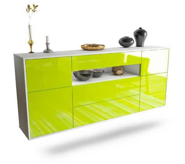 Sideboard Elizabeth | hängend | Korpus Weiß | Front in Hochglanz Grün | 180x79x35cm (BxHxT)
