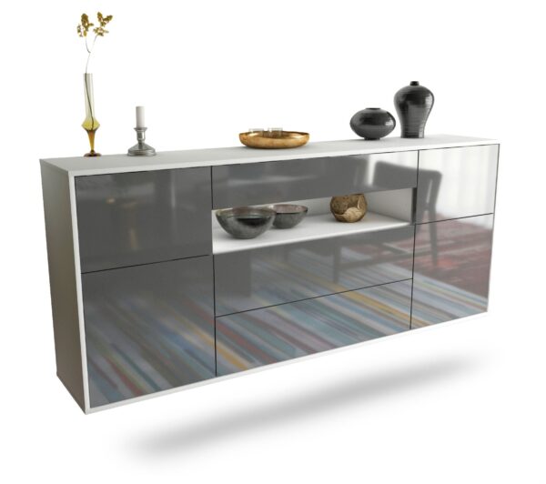 Sideboard Elizabeth | hängend | Korpus Weiß | Front in Hochglanz Grau | 180x79x35cm (BxHxT)