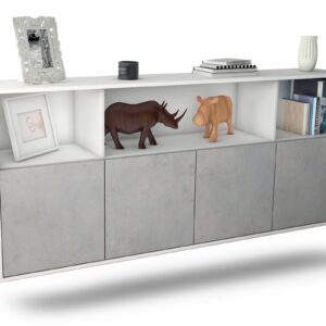 Sideboard Columbia | hängend | Korpus Weiß | Front in Beton Optik | 180x79x35cm (BxHxT)