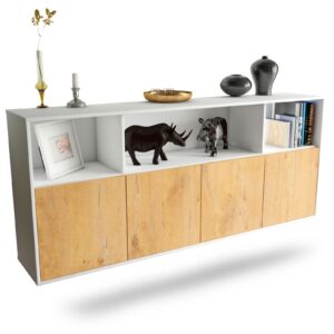 Sideboard Columbia | hängend | Korpus Weiß | Front in Eiche Holz Optik | 180x79x35cm (BxHxT)