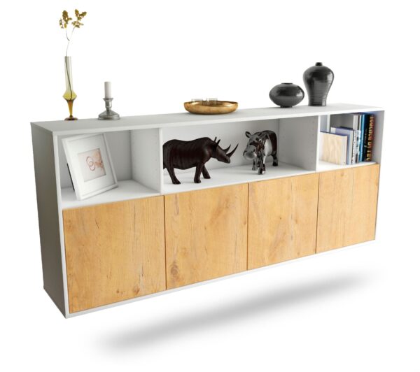 Sideboard Columbia | hängend | Korpus Weiß | Front in Eiche Holz Optik | 180x79x35cm (BxHxT)