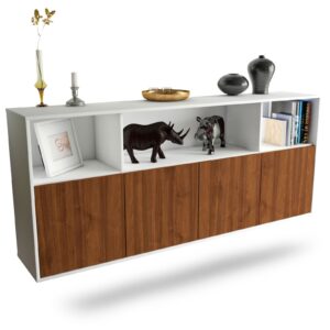 Sideboard Columbia | hängend | Korpus Weiß | Front in Walnuss Holz Optik | 180x79x35cm (BxHxT)