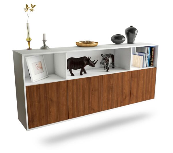 Sideboard Columbia | hängend | Korpus Weiß | Front in Walnuss Holz Optik | 180x79x35cm (BxHxT)