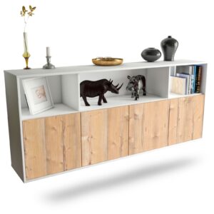 Sideboard Columbia | hängend | Korpus Weiß | Front in Pinie Holz Optik | 180x79x35cm (BxHxT)