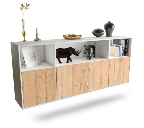 Sideboard Columbia | hängend | Korpus Weiß | Front in Pinie Holz Optik | 180x79x35cm (BxHxT)