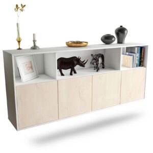 Sideboard Columbia | hängend | Korpus Weiß | Front in Zeder Holz Optik | 180x79x35cm (BxHxT)