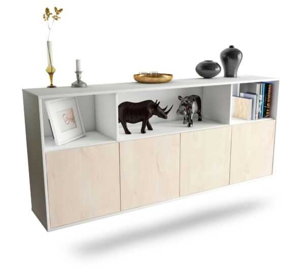 Sideboard Columbia | hängend | Korpus Weiß | Front in Zeder Holz Optik | 180x79x35cm (BxHxT)