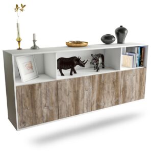 Sideboard Columbia | hängend | Korpus Weiß | Front in Treibholz Holz Optik | 180x79x35cm (BxHxT)