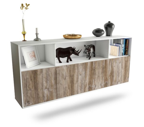 Sideboard Columbia | hängend | Korpus Weiß | Front in Treibholz Holz Optik | 180x79x35cm (BxHxT)
