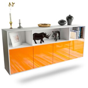 Sideboard Columbia | hängend | Korpus Weiß | Front in Hochglanz Orange | 180x79x35cm (BxHxT)