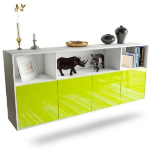Sideboard Columbia | hängend | Korpus Weiß | Front in Hochglanz Grün | 180x79x35cm (BxHxT)