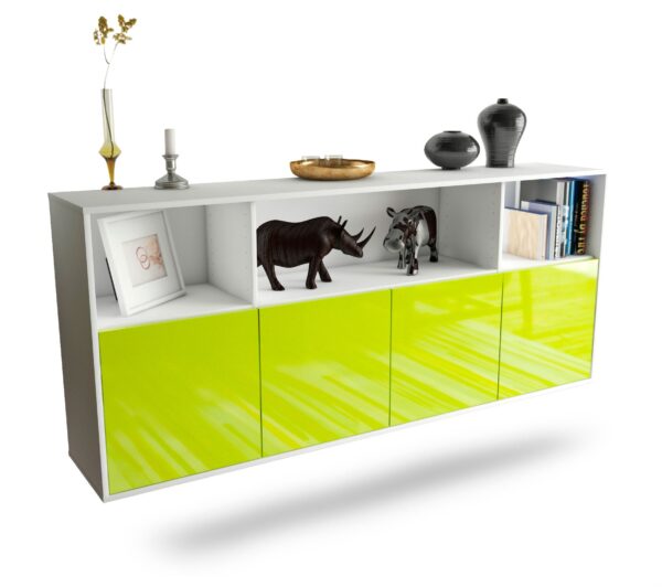 Sideboard Columbia | hängend | Korpus Weiß | Front in Hochglanz Grün | 180x79x35cm (BxHxT)