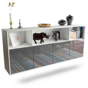 Sideboard Columbia | hängend | Korpus Weiß | Front in Hochglanz Grau | 180x79x35cm (BxHxT)