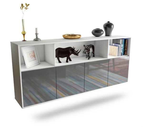 Sideboard Columbia | hängend | Korpus Weiß | Front in Hochglanz Grau | 180x79x35cm (BxHxT)