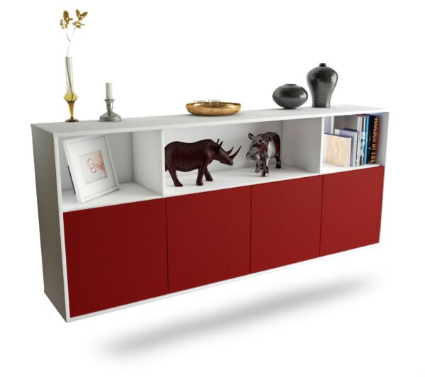 Sideboard Columbia | hängend | Korpus Weiß | Front in Bordeaux | 180x79x35cm (BxHxT)