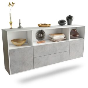 Sideboard Hartford | hängend | Korpus Weiß | Front in Beton Optik | 180x79x35cm (BxHxT)