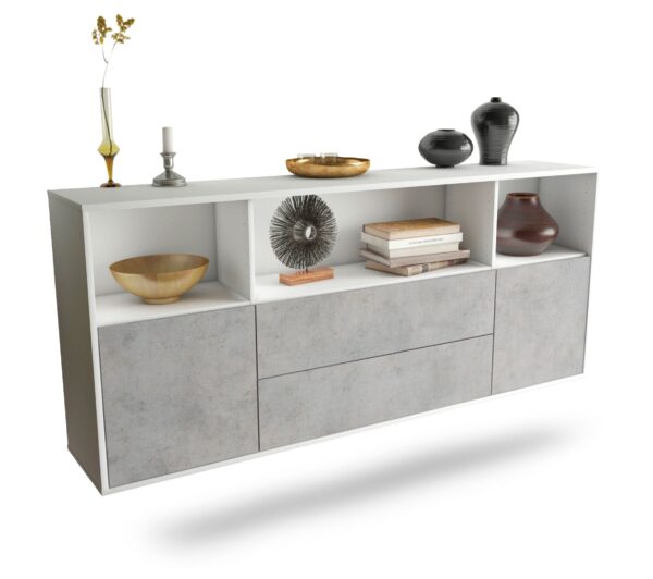 Sideboard Hartford | hängend | Korpus Weiß | Front in Beton Optik | 180x79x35cm (BxHxT)