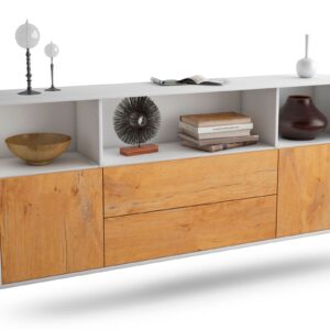 Sideboard Hartford | hängend | Korpus Weiß | Front in Eiche Holz Optik | 180x79x35cm (BxHxT)