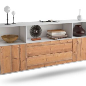 Sideboard Hartford | hängend | Korpus Weiß | Front in Pinie Holz Optik | 180x79x35cm (BxHxT)