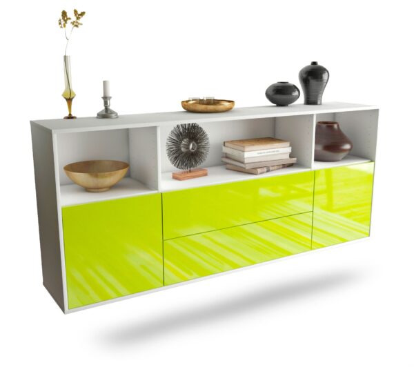 Sideboard Hartford | hängend | Korpus Weiß | Front in Hochglanz Grün | 180x79x35cm (BxHxT)
