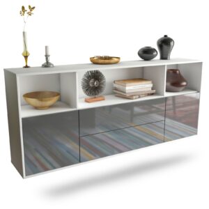 Sideboard Hartford | hängend | Korpus Weiß | Front in Hochglanz Grau | 180x79x35cm (BxHxT)