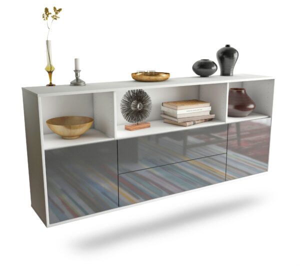 Sideboard Hartford | hängend | Korpus Weiß | Front in Hochglanz Grau | 180x79x35cm (BxHxT)