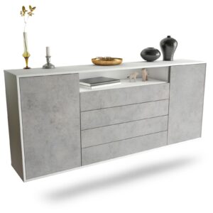 Sideboard New Haven | hängend | Korpus Weiß | Front in Beton Optik | 180x79x35cm (BxHxT)