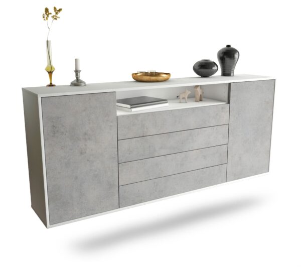 Sideboard New Haven | hängend | Korpus Weiß | Front in Beton Optik | 180x79x35cm (BxHxT)