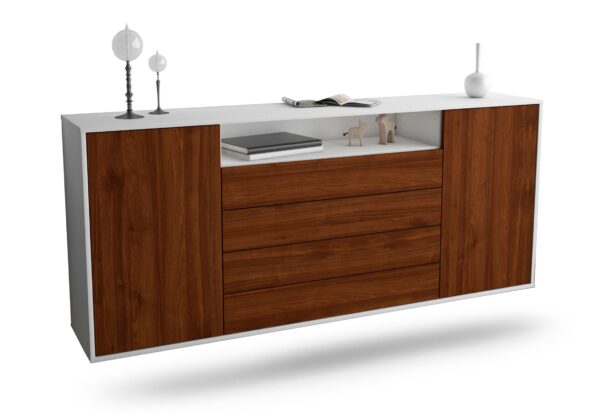 Sideboard New Haven | hängend | Korpus Weiß | Front in Walnuss Holz Optik | 180x79x35cm (BxHxT)