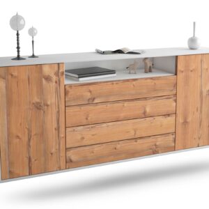 Sideboard New Haven | hängend | Korpus Weiß | Front in Pinie Holz Optik | 180x79x35cm (BxHxT)
