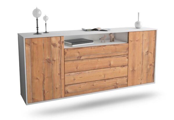 Sideboard New Haven | hängend | Korpus Weiß | Front in Pinie Holz Optik | 180x79x35cm (BxHxT)