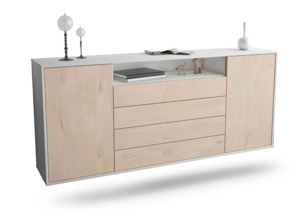 Sideboard New Haven | hängend | Korpus Weiß | Front in Zeder Holz Optik | 180x79x35cm (BxHxT)