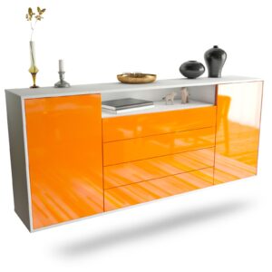 Sideboard New Haven | hängend | Korpus Weiß | Front in Hochglanz Orange | 180x79x35cm (BxHxT)