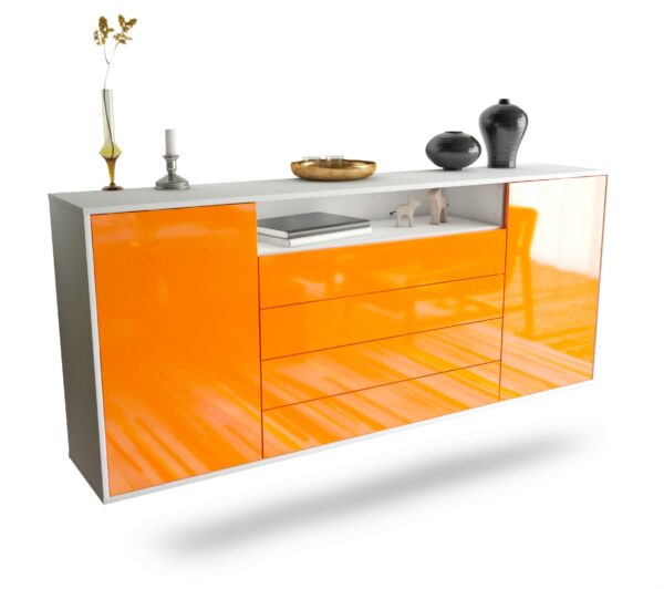 Sideboard New Haven | hängend | Korpus Weiß | Front in Hochglanz Orange | 180x79x35cm (BxHxT)