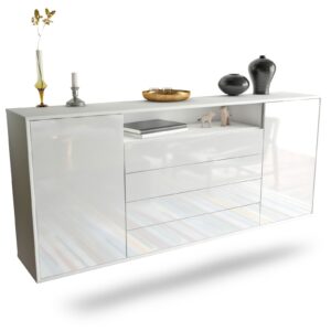 Sideboard New Haven | hängend | Korpus Weiß | Front in Hochglanz Weiß | 180x79x35cm (BxHxT)