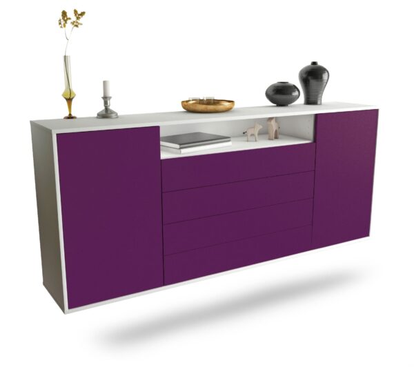 Sideboard New Haven | hängend | Korpus Weiß | Front in Lila | 180x79x35cm (BxHxT)