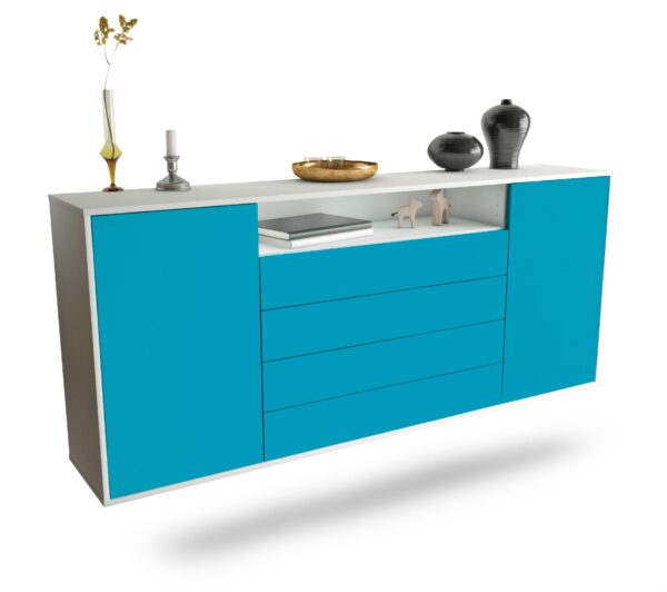 Sideboard New Haven | hängend | Korpus Weiß | Front in Türkis | 180x79x35cm (BxHxT)