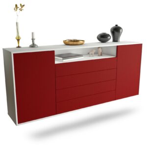 Sideboard New Haven | hängend | Korpus Weiß | Front in Bordeaux | 180x79x35cm (BxHxT)