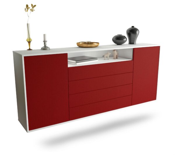 Sideboard New Haven | hängend | Korpus Weiß | Front in Bordeaux | 180x79x35cm (BxHxT)