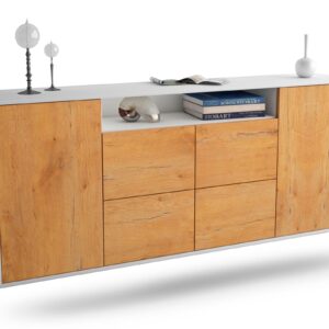 Sideboard Carrollton | hängend | Korpus Weiß | Front in Eiche Holz Optik | 180x79x35cm (BxHxT)