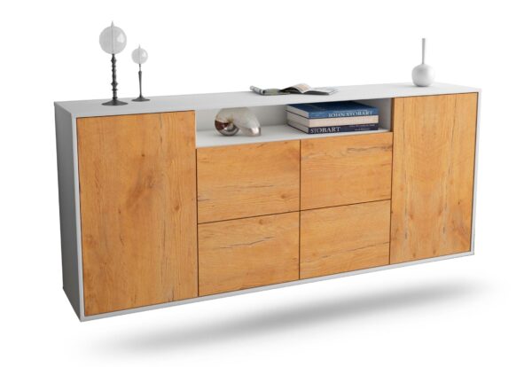Sideboard Carrollton | hängend | Korpus Weiß | Front in Eiche Holz Optik | 180x79x35cm (BxHxT)