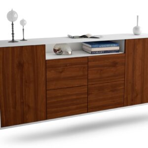 Sideboard Carrollton | hängend | Korpus Weiß | Front in Walnuss Holz Optik | 180x79x35cm (BxHxT)