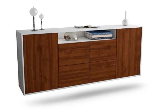 Sideboard Carrollton | hängend | Korpus Weiß | Front in Walnuss Holz Optik | 180x79x35cm (BxHxT)