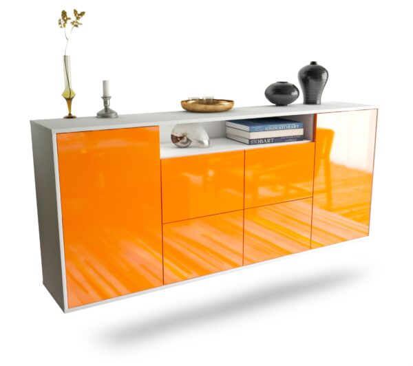 Sideboard Carrollton | hängend | Korpus Weiß | Front in Hochglanz Orange | 180x79x35cm (BxHxT)