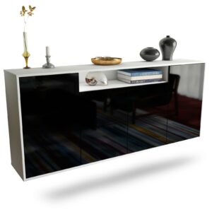 Sideboard Carrollton | hängend | Korpus Weiß | Front in Hochglanz Schwarz | 180x79x35cm (BxHxT)