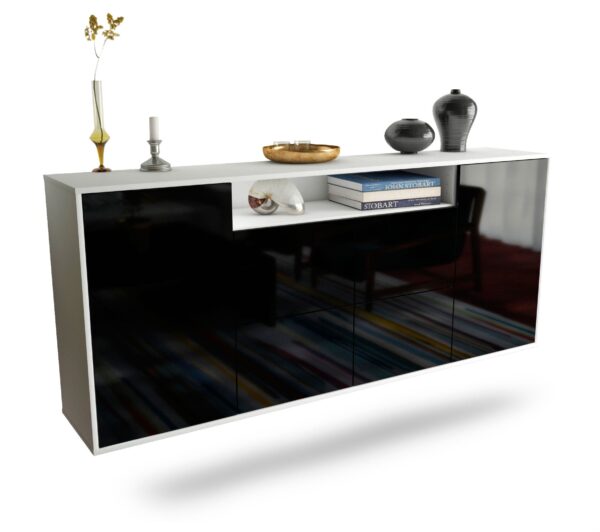 Sideboard Carrollton | hängend | Korpus Weiß | Front in Hochglanz Schwarz | 180x79x35cm (BxHxT)