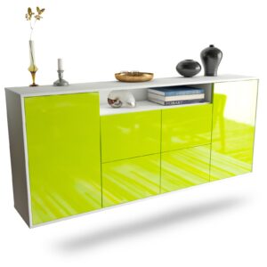 Sideboard Carrollton | hängend | Korpus Weiß | Front in Hochglanz Grün | 180x79x35cm (BxHxT)