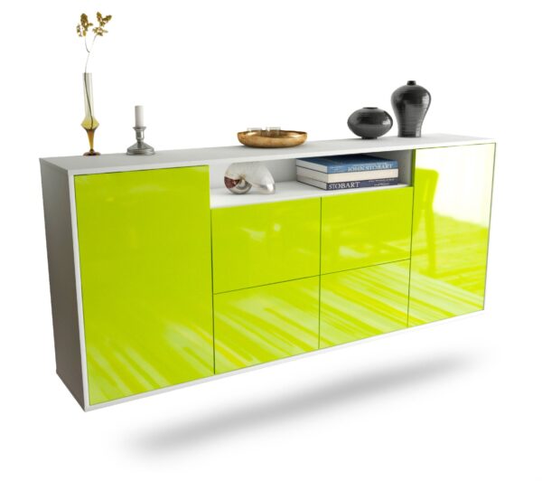 Sideboard Carrollton | hängend | Korpus Weiß | Front in Hochglanz Grün | 180x79x35cm (BxHxT)